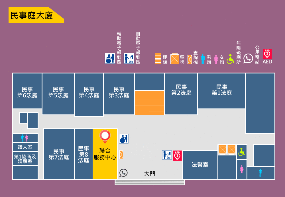 臺灣高等法院民事庭大廈聯合服務中心平面指示圖